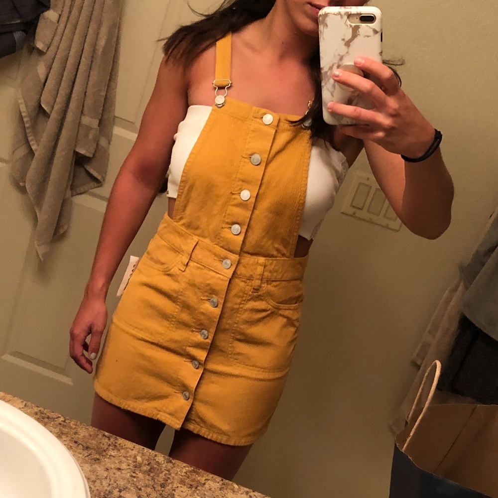 Yellow corduroy overall skirt